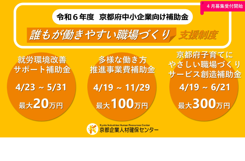  京都府、働きやすい職場づくりに向け、最大300万円の補助金を中小企業に支給へ