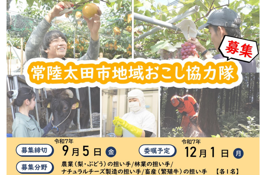 茨城県・常陸太田(ひたちおおた)市、農業や林業など5分野5名の地域おこし協力隊を募集