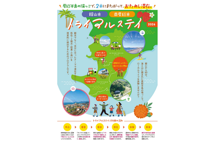  千葉県・館山市と南房総市、移住・二拠点居住検討者を対象におためし滞在を実施