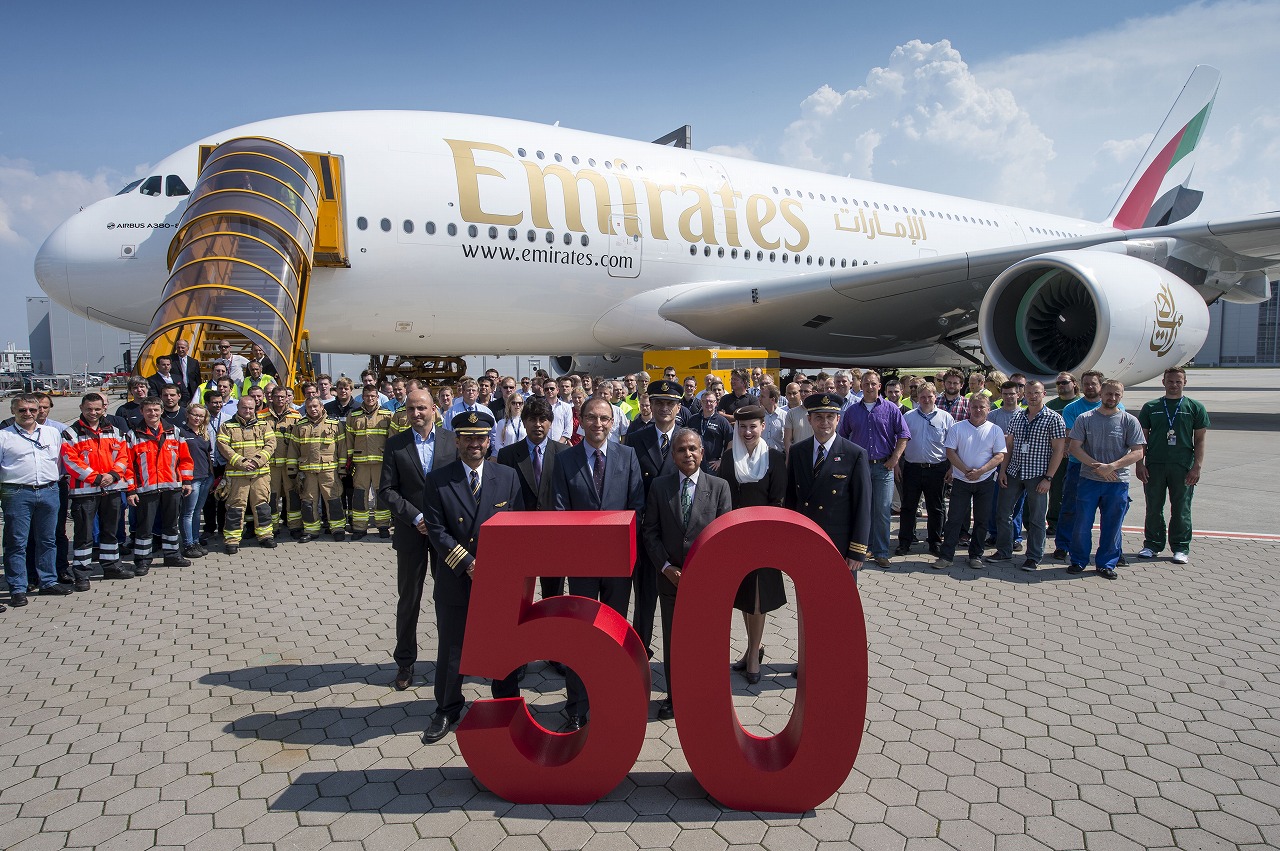 エミレーツ航空が50機目のA380受領、今年末までに就航都市は33都市に