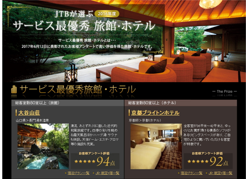 JTBが選ぶ「サービス最優秀旅館・ホテル」で4軒を発表、大規模旅館1位は山口県「大谷山荘」