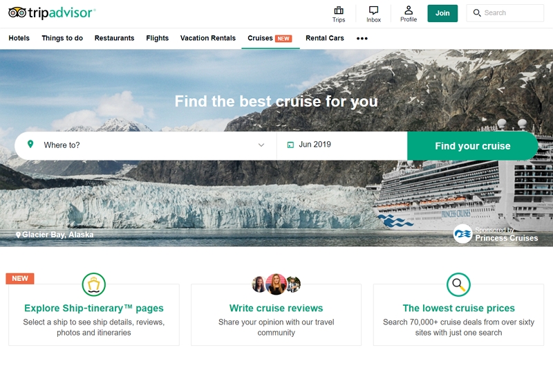 トリップアドバイザー、クルーズ市場に本格参入、まずは英語サイトで7万コース以上の商品掲載