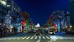 兵庫県姫路市、姫路城ライトアップと連動するイルミネーション、世界遺産登録30周年で